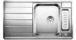 BLANCO AXIS III 5 S-IF stal polerowana odwracalny, korek auto., InFino, deska szkło białe, odsączarka stalowa