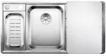 BLANCO AXIS III 6 S-IF stal polerowana lewa, korek auto., InFino, deska szkło białe, odsączarka stalowa