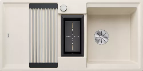 BLANCO ADIRA 6 S-F Silgranit delikatny biały odwracalny, korek auto., InFino, mata stalowa składana