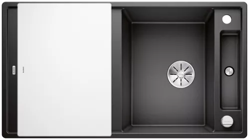 BLANCO AXIA III 5 S Silgranit antracyt odwracalny, korek auto., InFino, deska szkło białe