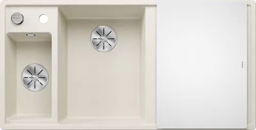BLANCO AXIA III 6 S Silgranit delikatny biały lewa, korek auto., InFino, deska szkło białe, odsączarka stalowa