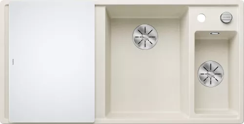 BLANCO AXIA III 6 S Silgranit delikatny biały prawa, korek auto., InFino, deska szkło białe, odsączarka stalowa