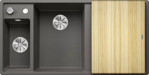 BLANCO AXIA III 6 S Silgranit wulkaniczny szary lewa, korek auto., InFino, deska jesionowa, odsączarka stalowa