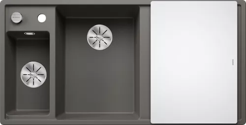 BLANCO AXIA III 6 S Silgranit wulkaniczny szary lewa, korek auto., InFino, deska szkło białe, odsączarka stalowa