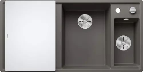 BLANCO AXIA III 6 S Silgranit wulkaniczny szary prawa, korek auto., InFino, deska szkło białe, odsączarka stalowa