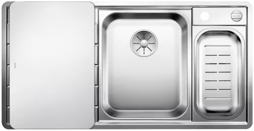 BLANCO AXIS III 6 S-IF stal polerowana prawa, korek auto., InFino, deska szkło białe, odsączarka stalowa
