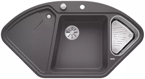 BLANCO DELTA II Silgranit szarość skały narożny, korek auto., InFino, odsączarka stalowa