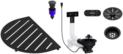 BLANCO Pakiet akcesoriów do zlewozmywaka OOVALON wraz z armaturą z korkiem automat., czarny mat