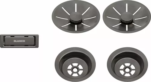 BLANCO Zestaw elementów stalowych w kolorze satin dark steel, do armatury przelewowo-odpływowej InFino, do dwóch komór