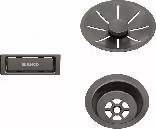 BLANCO Zestaw elementów stalowych w kolorze satin dark steel, do armatury przelewowo-odpływowej InFino, do jednej komory