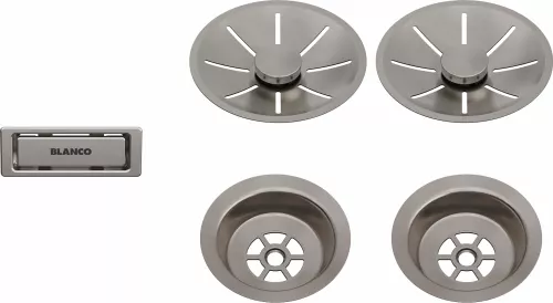 BLANCO Zestaw elementów stalowych w kolorze satin platinum, do armatury przelewowo-odpływowej InFino, do dwóch komór