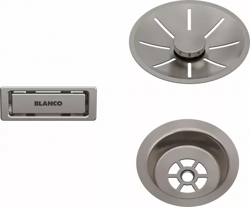 BLANCO Zestaw elementów stalowych w kolorze satin platinum, do armatury przelewowo-odpływowej InFino, do jednej komory