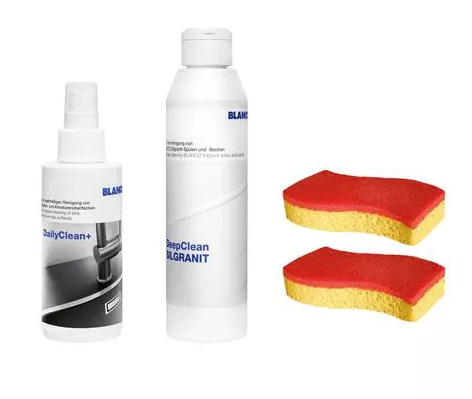 Zestaw do czyszczenia Silgranitu (DailyClean+ 1x150 ml, DeepClean 1x250ml, Spontex gąbka x 2szt.)